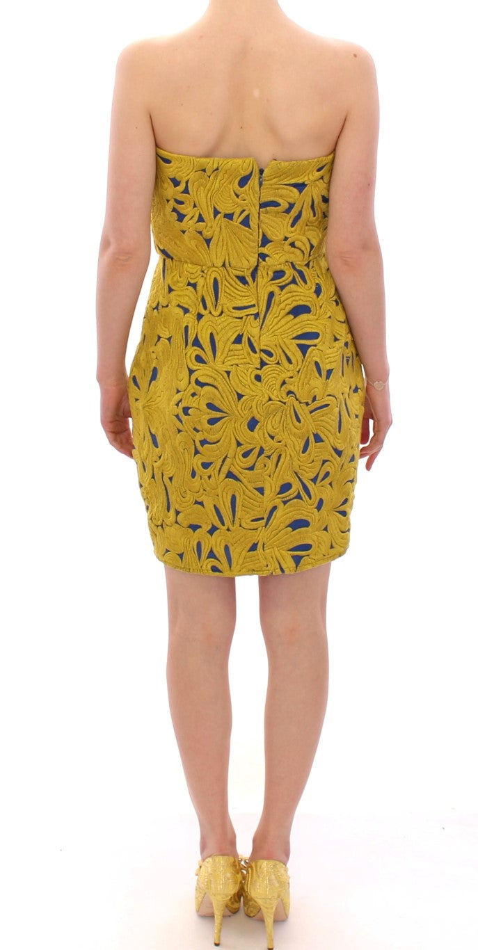 Blue Yellow Strapless Bubble Mini Shift Dress