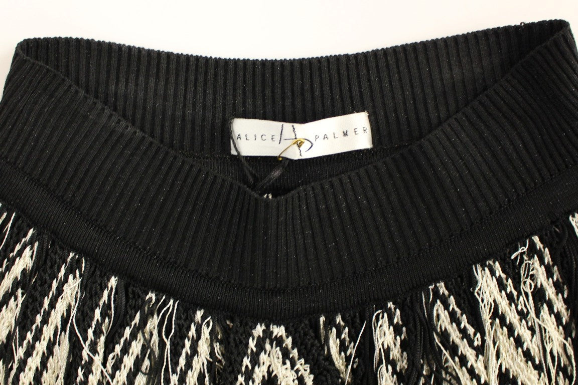 White Black Knitted Assymetrical Skirt