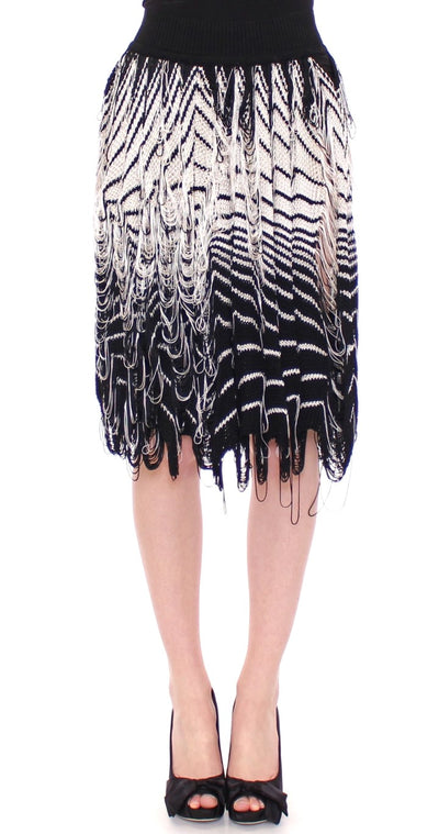 White Black Knitted Assymetrical Skirt