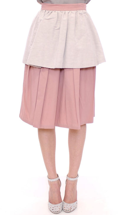 Pink Gray Knee-Length Pleated Skirt