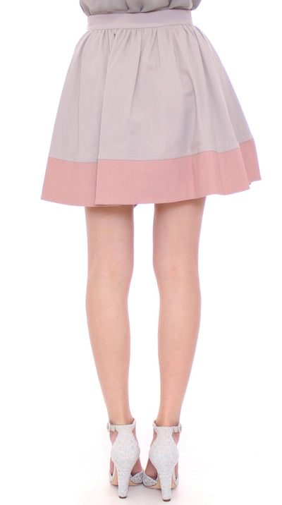 Pink Gray Mini Short Pleated Skirt