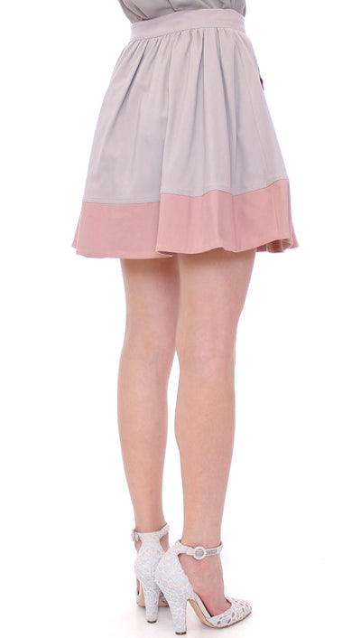 Pink Gray Mini Short Pleated Skirt