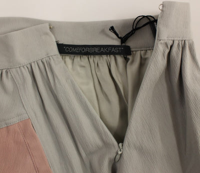 Pink Gray Mini Short Pleated Skirt