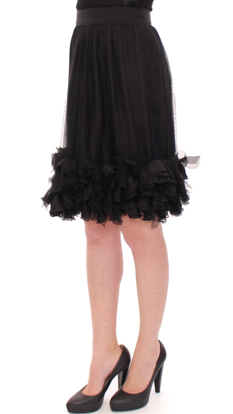 Black Silk Transparent Above Knees Skirt