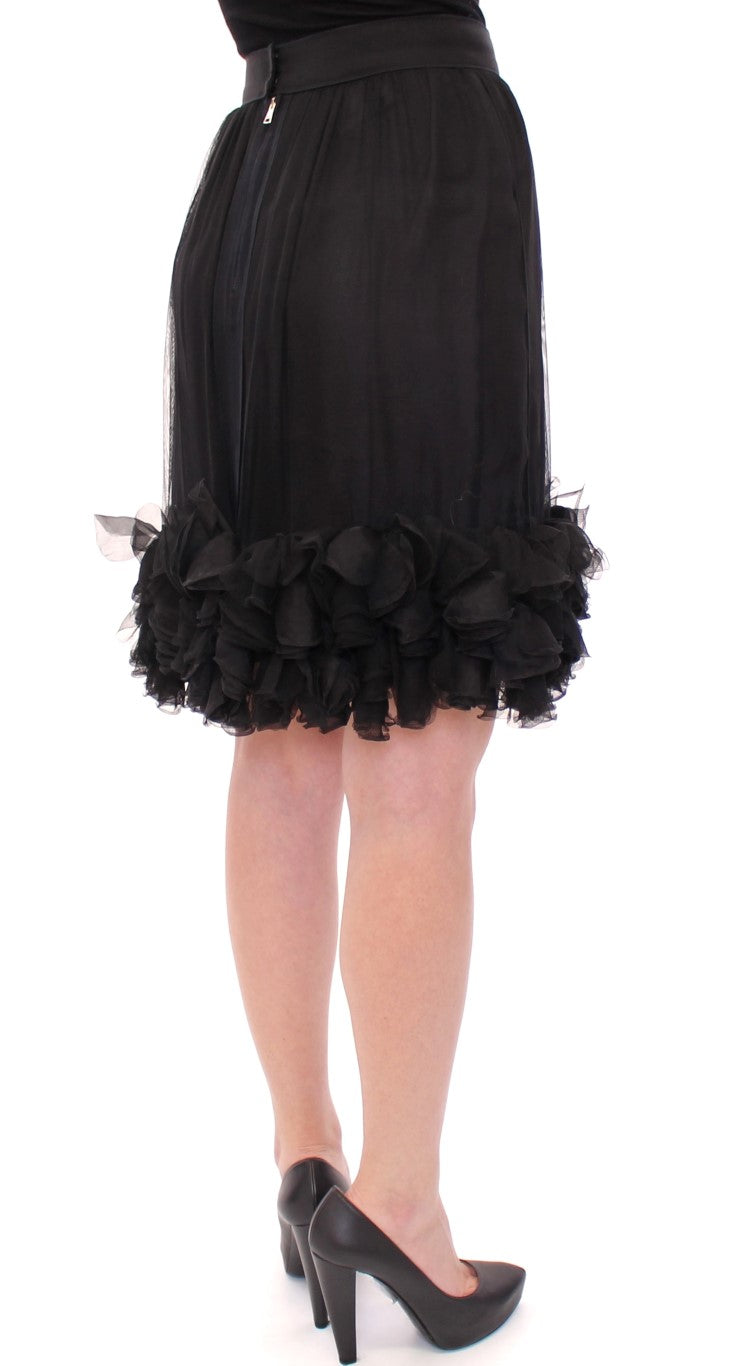 Black Silk Transparent Above Knees Skirt