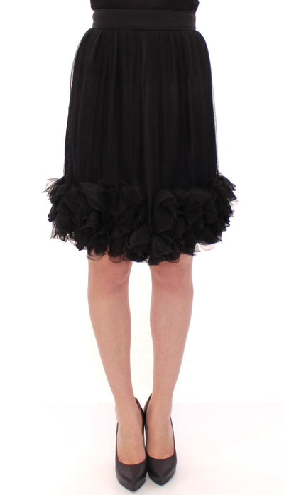 Black Silk Transparent Above Knees Skirt