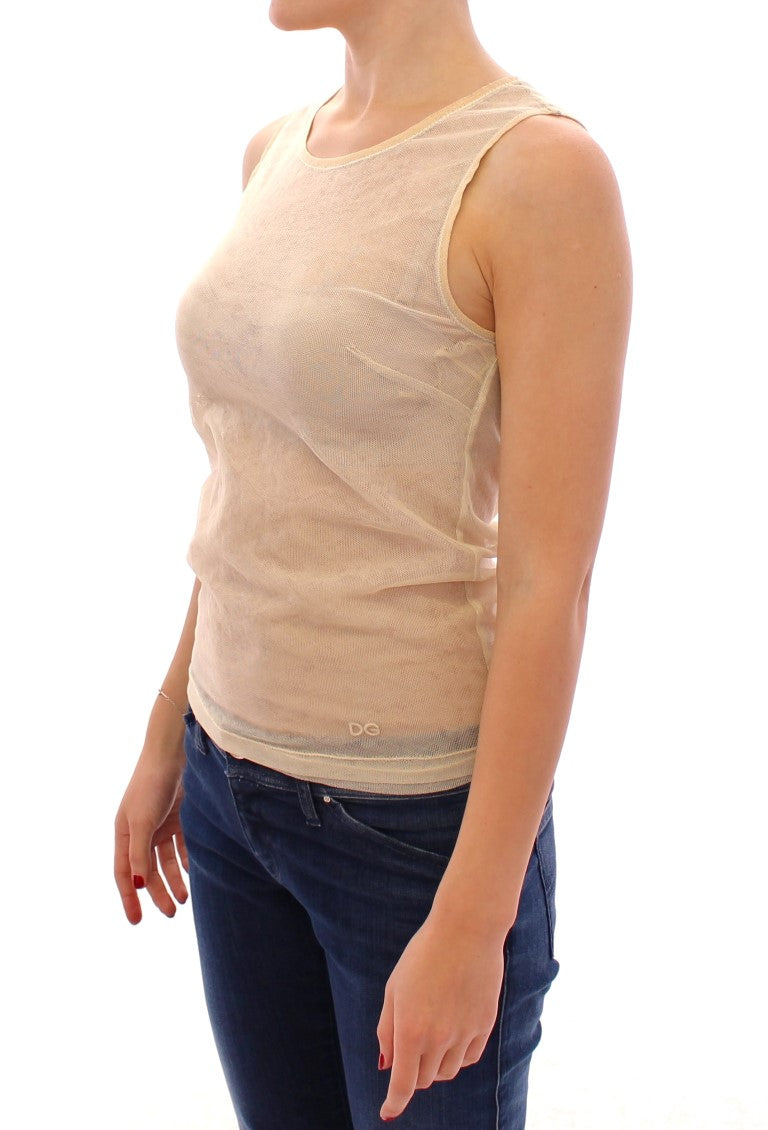 Beige Sleeveless Cotton Top Tank Blouse