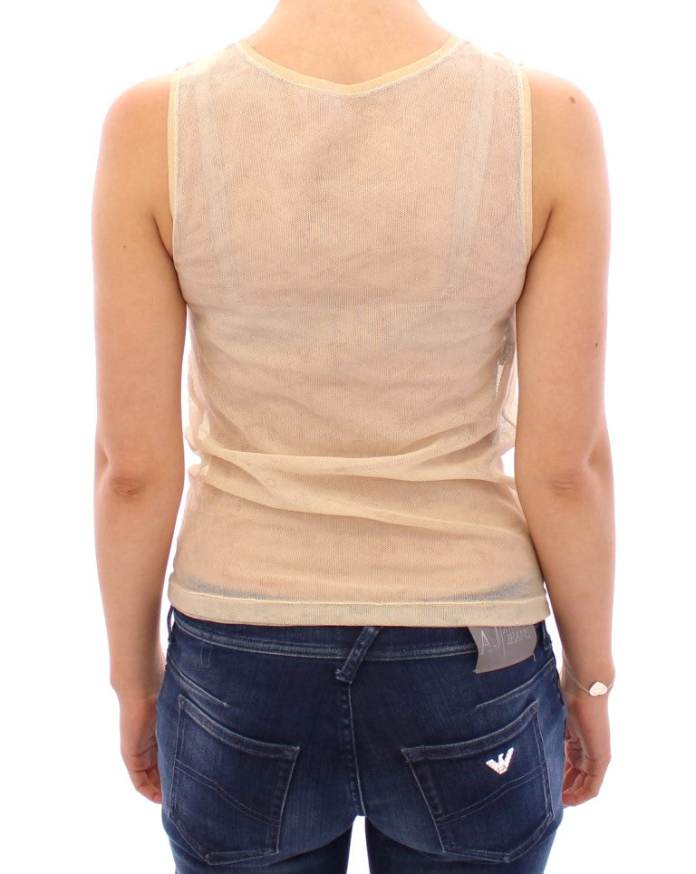 Beige Sleeveless Cotton Top Tank Blouse