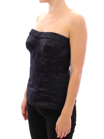 Blue 100% Silk Strapless Corset Top