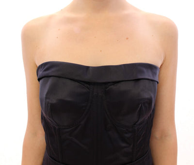 Blue 100% Silk Strapless Corset Top