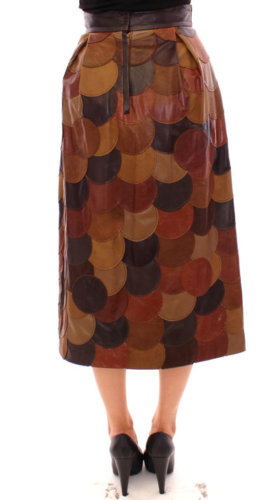 Brown Patchwork Leather Straight Skirt