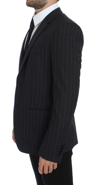 Gray Striped Slim Fit Wool Blazer