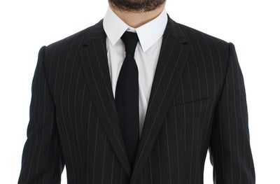 Gray Striped Slim Fit Wool Blazer