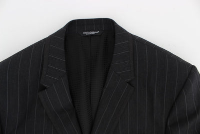 Gray Striped Slim Fit Wool Blazer