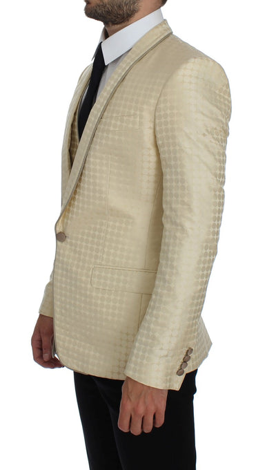 Beige Polka Dot Silk 2 Piece Blazer