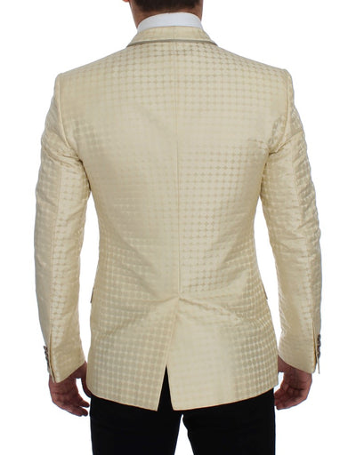 Beige Polka Dot Silk 2 Piece Blazer