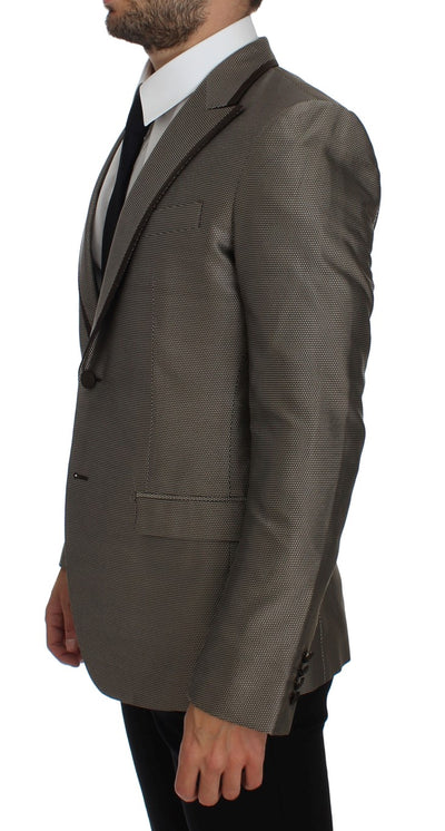 Brown Slim Fit Silk Two Button Blazer