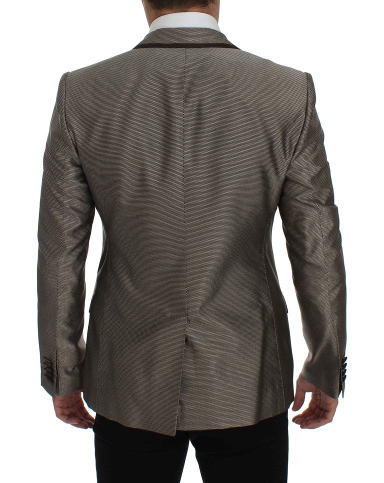 Brown Slim Fit Silk Two Button Blazer