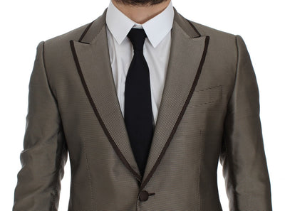 Brown Slim Fit Silk Two Button Blazer