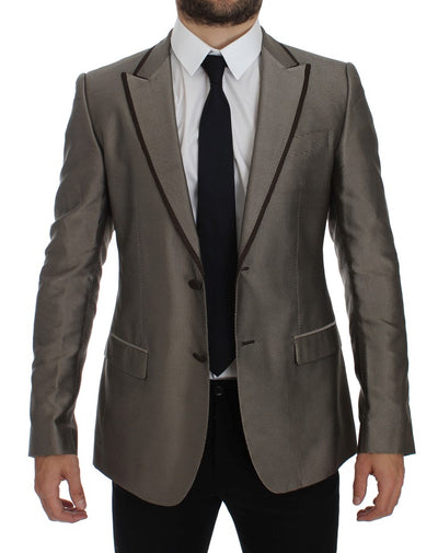 Brown Slim Fit Silk Two Button Blazer