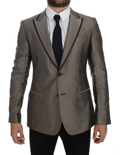 Brown Slim Fit Silk Two Button Blazer