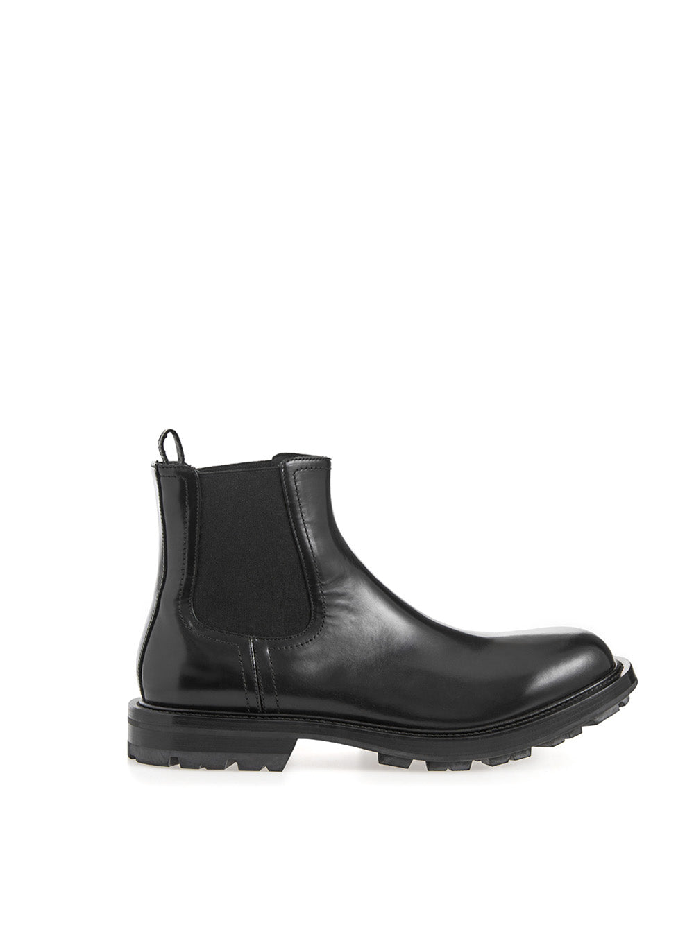 Black Leather Chelsea boots with Patent Leather Detail