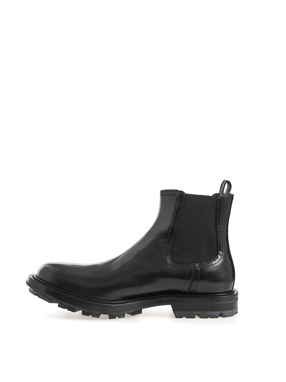 Black Leather Chelsea boots with Patent Leather Detail