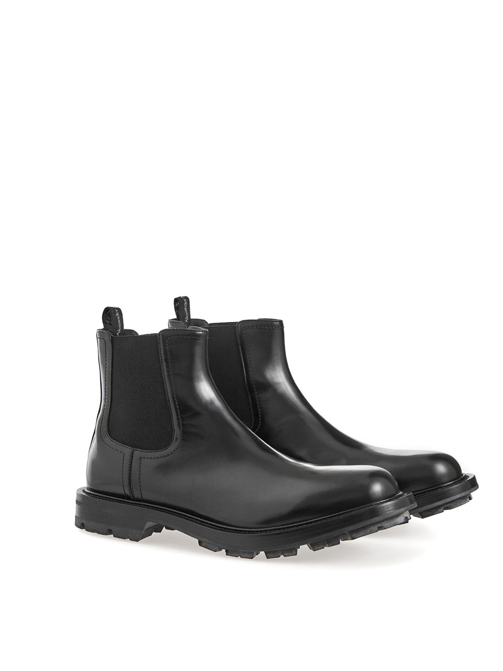 Black Leather Chelsea boots with Patent Leather Detail