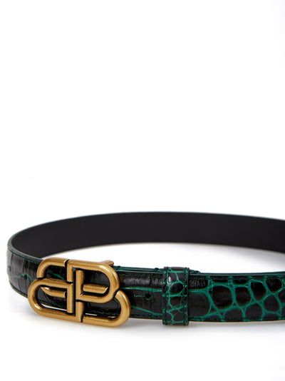 Green Croco Print Leather Belt