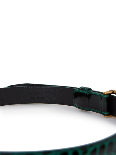 Green Croco Print Leather Belt