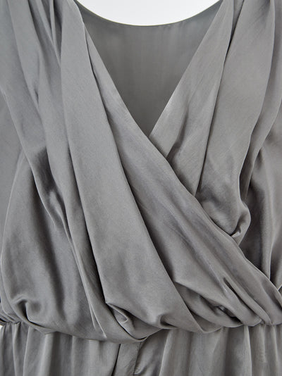 Grey Elegant Dungarees Silk Dress