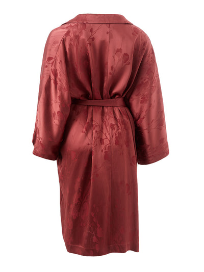 Red Allover printed robe Trench coat