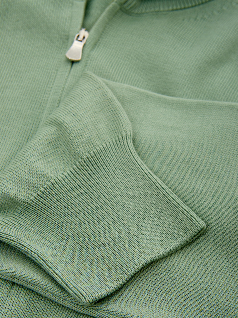 Cotton Full Zip Sweater in Green