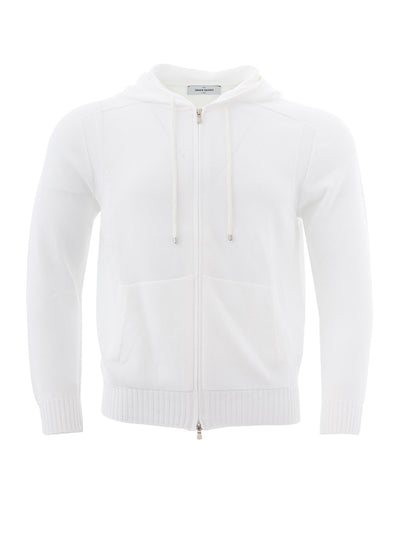 White Cotton Hooded and Full Zip Sweater