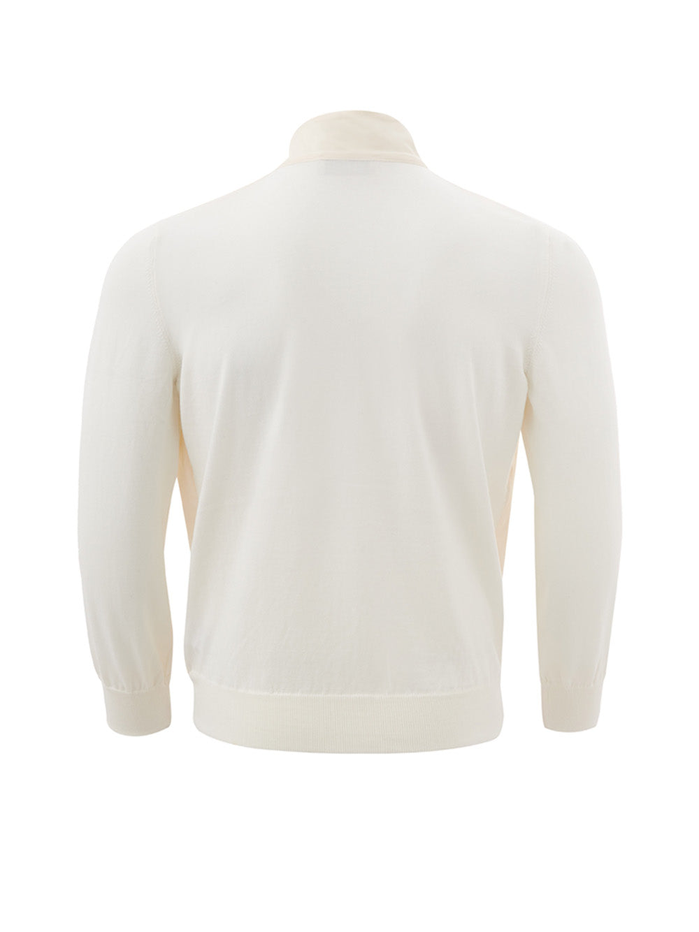 Tech Fabric and Cotton Full Zip Sweater in White