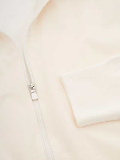 Tech Fabric and Cotton Full Zip Sweater in White