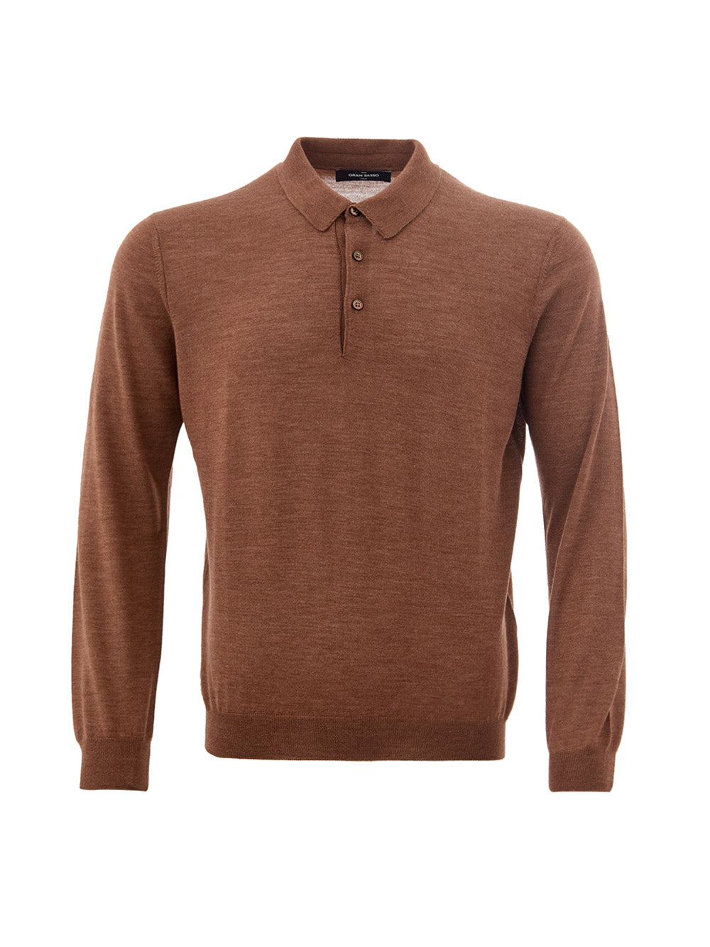 Brown Wool Blend Long Sleeves Polo Shirt