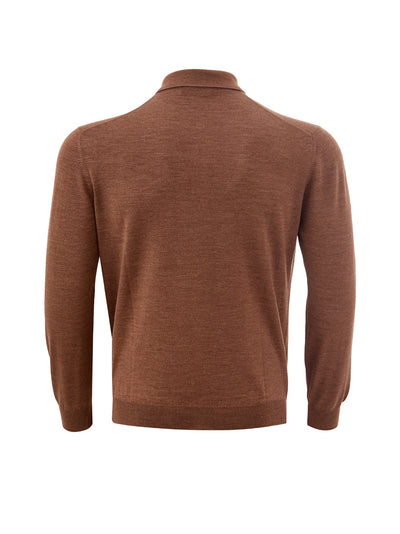 Brown Wool Blend Long Sleeves Polo Shirt