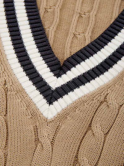 Beige Cotton Cable-knit Sweater