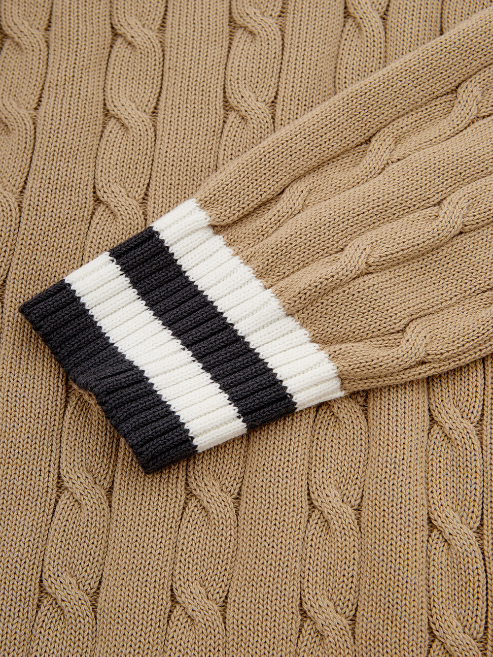 Beige Cotton Cable-knit Sweater