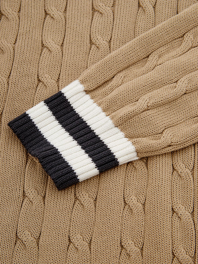 Beige Cotton Cable-knit Sweater