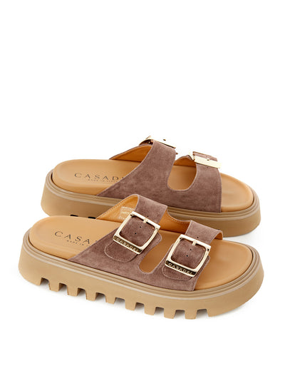 Brown Suede Sandal 'Buckles' Slipper