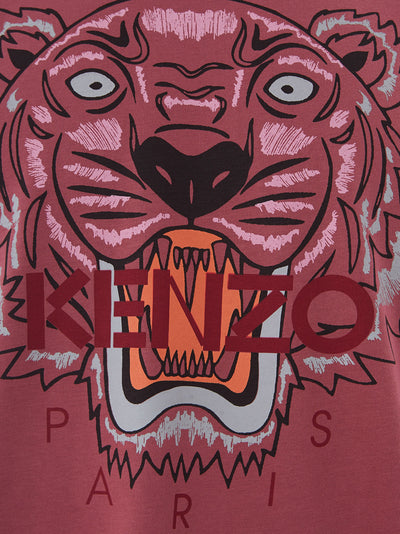 Light Red Cotton T-Shirt with Tiger Print and Front Logo