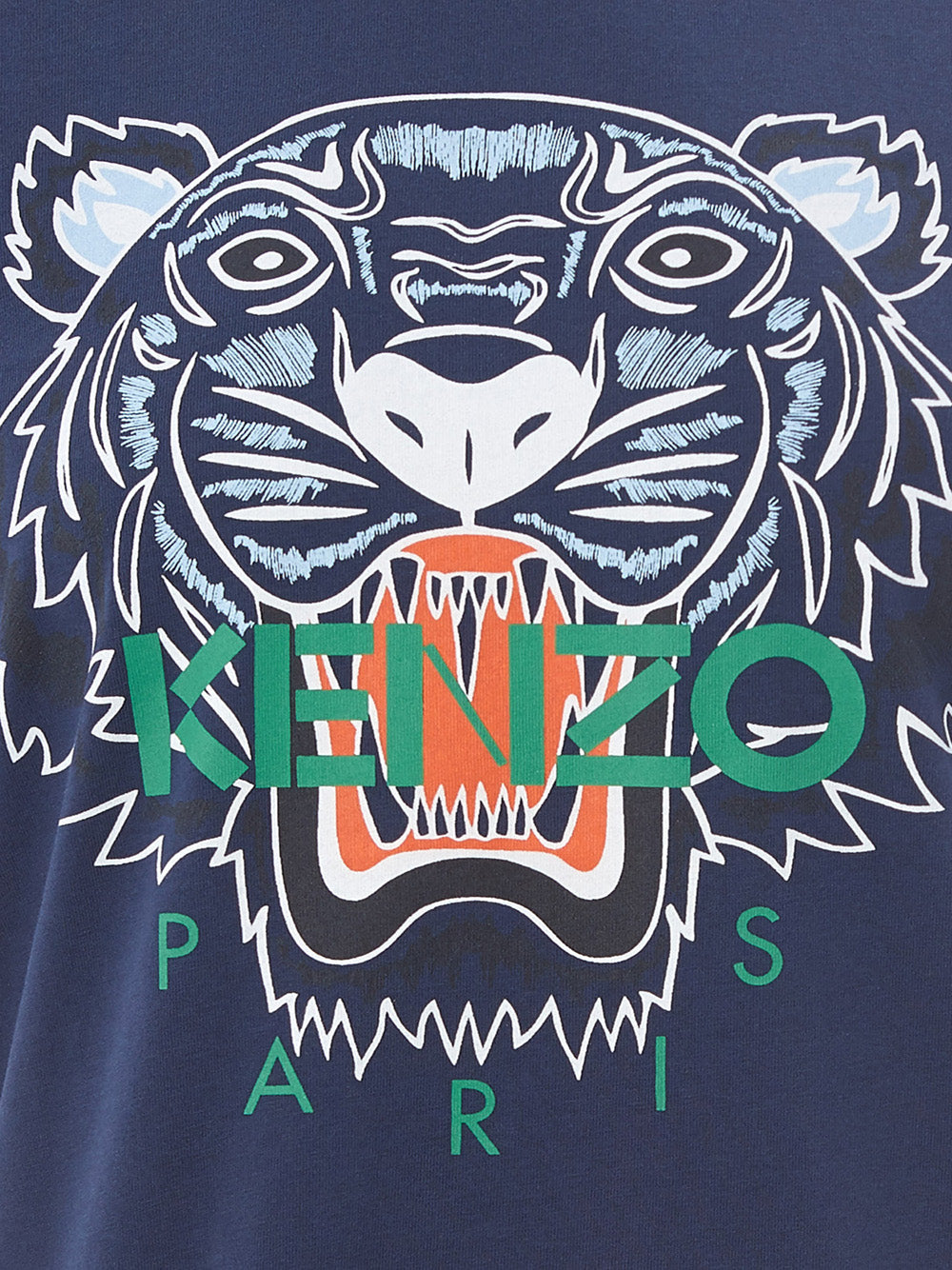 Blue Printed Cotton Tiger T-Shirt With Green Logo