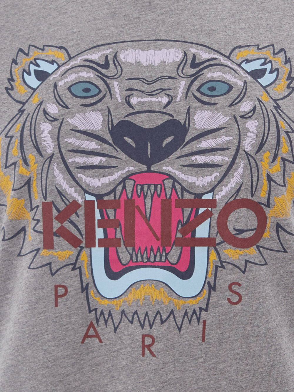 Grey Printed Cotton Tiger T-Shirt With Red Logo