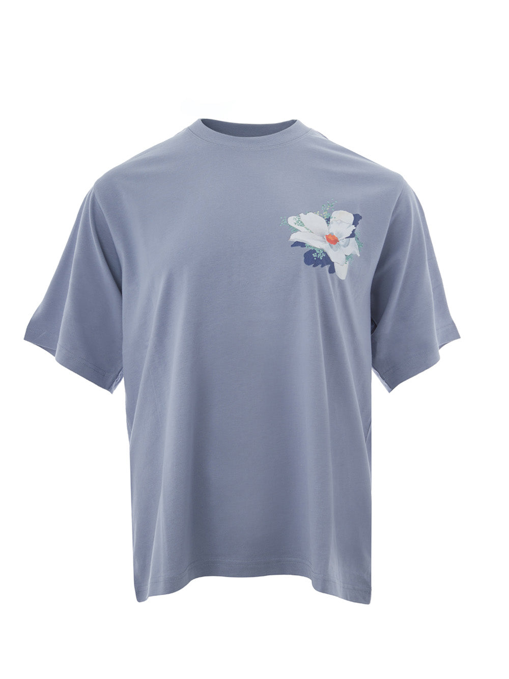 Light Blue Cotton T-Shirt With Printed Flower