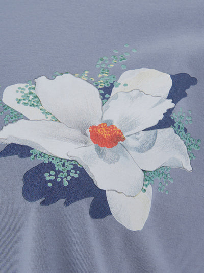 Light Blue Cotton T-Shirt With Printed Flower