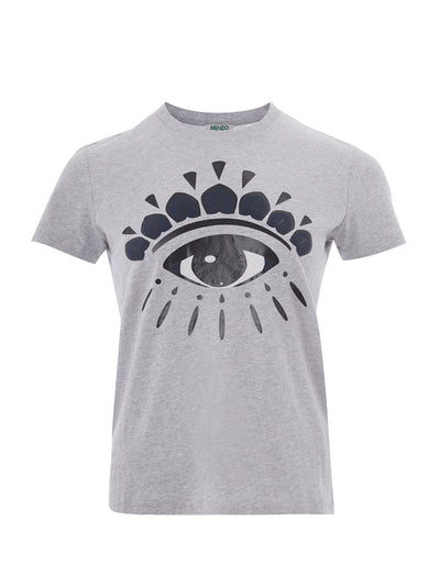 Grey Cotton T-Shirt with Eye Front Printed