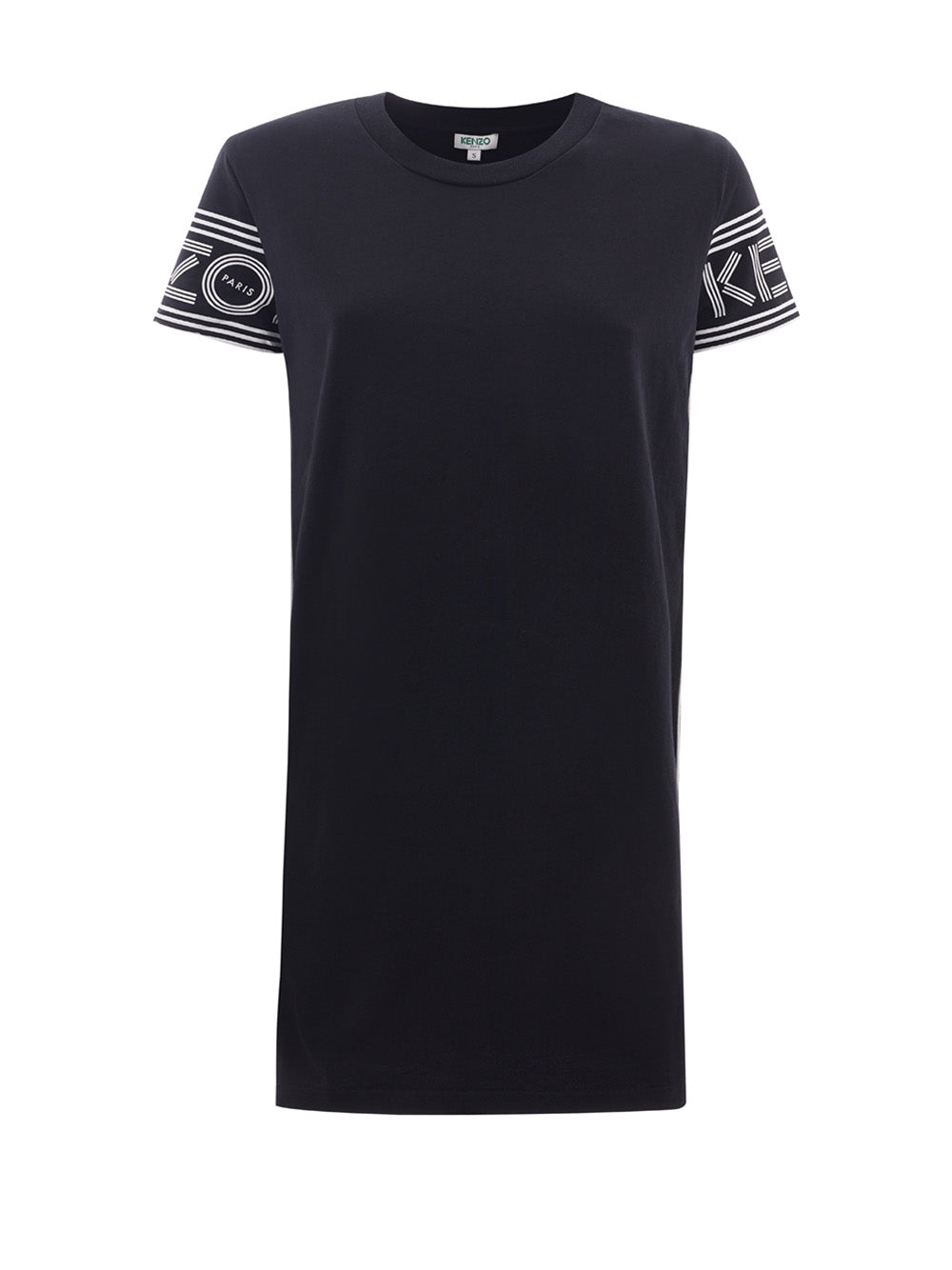 Black Cotton T-Shirt - Mini Dress with Logo on Sleeves