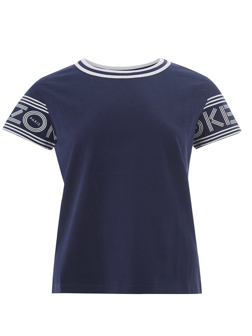 Blue Cotton T-Shirt With contrasting Logo on Sleeves